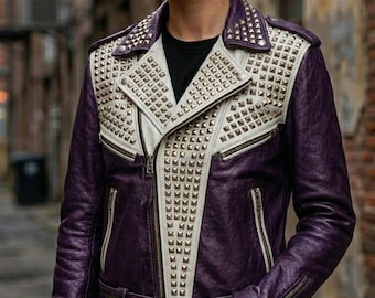 Women's Punk Rock Studded Leather Biker Jacket, Spiked Streetwear Fashion