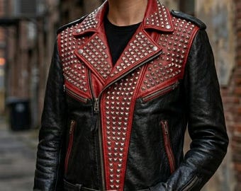 Women's Punk Rock Studded Leather Biker Jacket, Spiked Streetwear Fashion