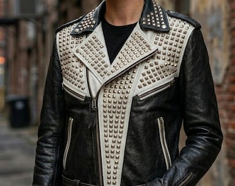Women's Punk Rock Leather Biker Jacket with Studs and Spikes