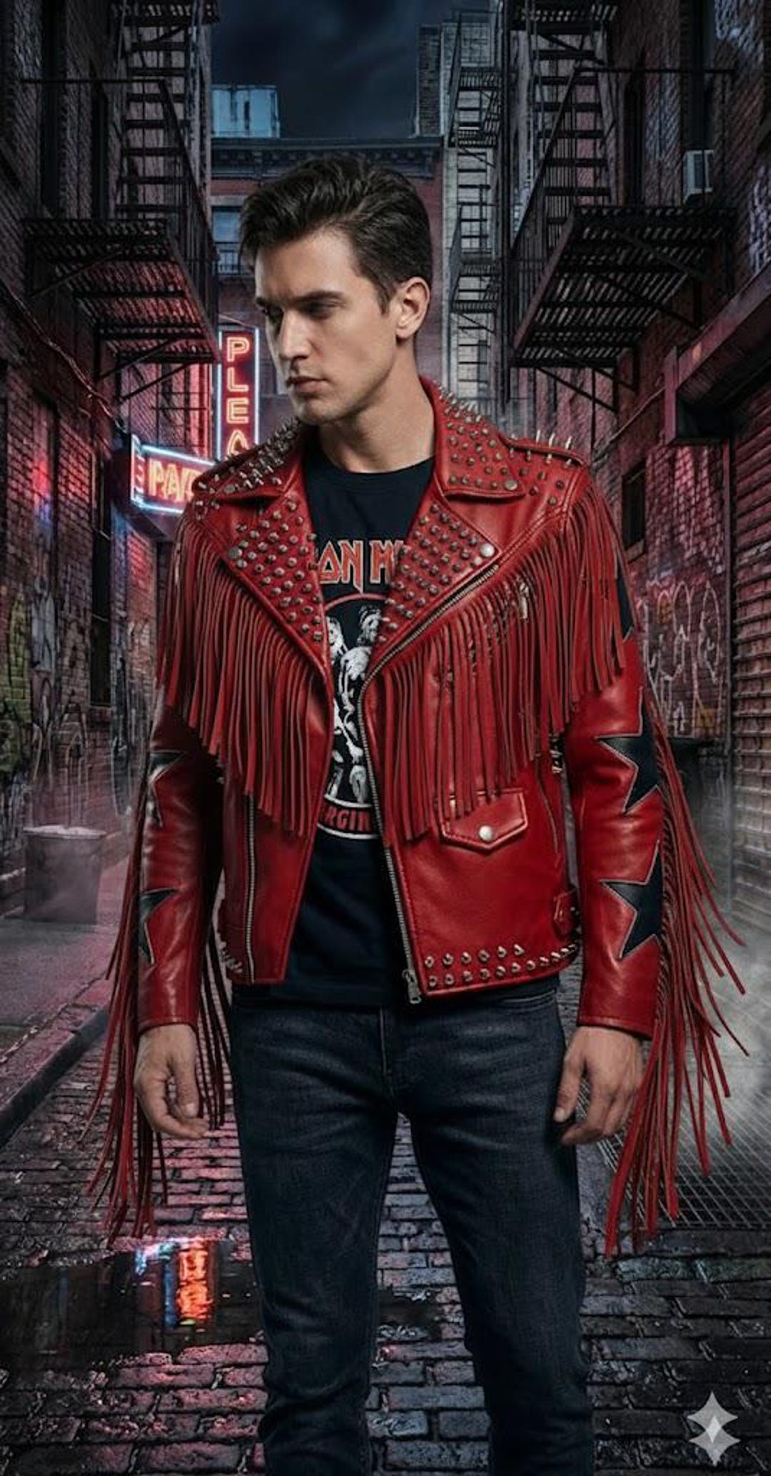 Man Red Racing Jacket Men's Red Leather Moto Jacket – Studded Fringe Biker Streetwear ...