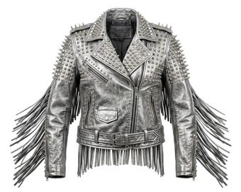 Studded Leather Fringe Biker Jacket, Punk Rock Moto Streetwear Coat