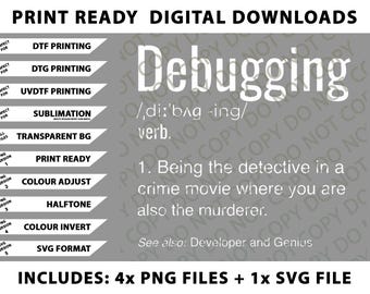 デバッグ定義プログラマー向けコーディングギフトPNGバンドル、SVGファイル、デジタルダウンロード