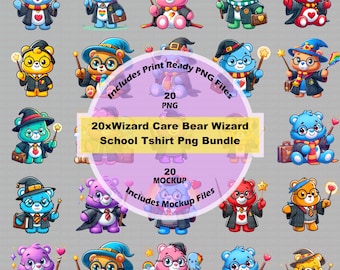 20xWizard Care Bear Wizard School Tshirt Png Bundle, DTF Png, Sublimation Bundles, Digital Downloads, T-Shirt Design