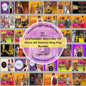 27xTumbler Retro 80-tals TV-program Alf Sabrina-mugg Png-paket, DTF Png, sublimeringspaket, digitala nedladdningar, t-shirtdesign