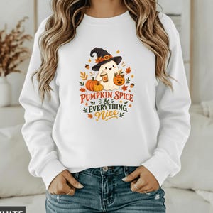 Pumpkin Spice Ghost Hoodie, Cute Halloween Sweatshirt, Witch Hat Ghost Pullover, Fall Halloween Gift