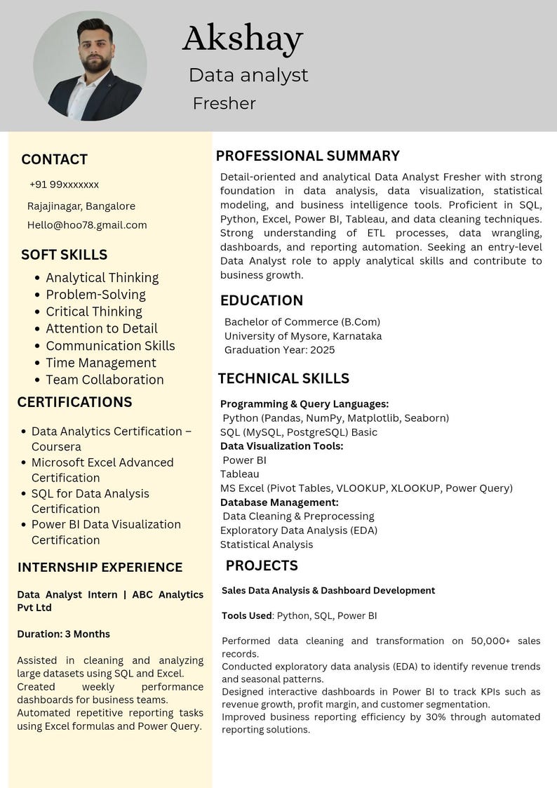 Data Capture Cv Data Analyst Resume Template, ATS Friendly CV, Modern Professional ...
