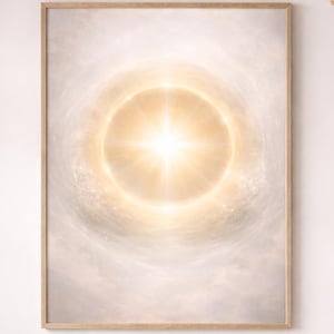 May include: A living room scene featuring a light-colored sofa with throw pillows and a blanket. A round wooden coffee table holds books, a candle, and a white vase with flowers. A framed artwork with a bright, circular design hangs above the sofa.