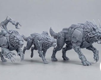 Cybernetic Wolves Miniatures Set | Sci-Fi Mecha Hounds 3D Printed | Cyberpunk Cyber ​​Hounds Tabletop Wargaming Proxy (32mm / 28mm Scale)
