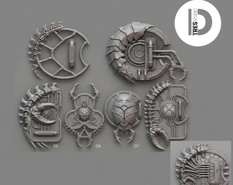 Biomechanical Sci-Fi Shield Bits for Miniatures