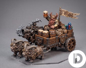 Dwarven Beer War Wagon | Fantasy Dwarf Battle Wagon | Unpainted 3D Printed Miniature | Dwarf Wargame Vehicle | Tabletop RPG | Fantasy Miniat