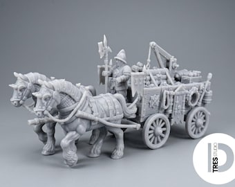 Artillery Supply Wagon - Detailed 28mm Fantasy Miniature - 3D Printed Siege Cart for Tabletop Wargames and RPGs