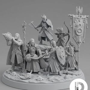 Pack of 9 | Unpainted Elven Sea Guard Miniature Set - 28mm/32mm High-Detail Resin Models for TTRPG, D&D, Warhammer, and Tabletop Wargaming