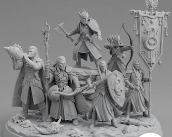 Pack of 9 | Unpainted Elven Sea Guard Miniature Set - 28mm/32mm High-Detail Resin Models for TTRPG, D&D, Warhammer, and Tabletop Wargaming