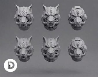 Cyber ​​Wolf Space Helmets Conversion Kit | Physical Resin Miniatures Bits for 28mm Space Knights | Tabletop Wargames
