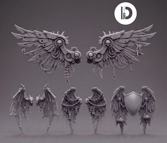 Pack of 4 | Mechanical Wings |  Fallen Angel Wings Bits Pack – Resin Miniature Conversion Kit for 28mm / 32mm Sci-Fi & Gothic Wargames