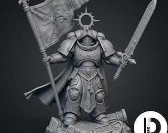 The Knight Champion - Banner Bearer Miniature - 3D Printed Resin Model (Spanish Tercio Creative)