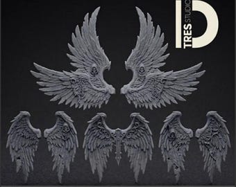 5x Duistere Engelenvleugels – Zeer gedetailleerde harsonderdelen voor het ombouwen van miniaturen – Fantasy- en sciencefiction-wargamingaccessoires