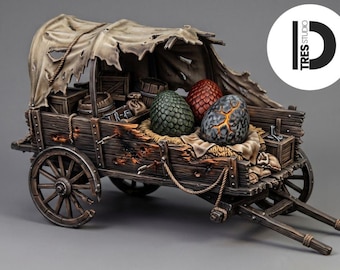 Dragon Egg Wagon Miniature | Covered Cart RPG Terrain | Resin Fantasy Wagon for DnD Wargaming | Unpainted 28mm Scale Tabletop Scenery