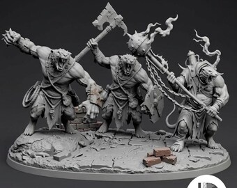 Ratmen Brutes Warriors Set (3 Miniatures) | Wererat Miniatures for Dungeons and Dragons, Pathfinder, Wargaming | 28mm 32mm Scale RPG Resin
