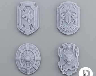 Space Vikings Resin Shields Pack for Tabletop Miniatures | 28mm/32mm Scale Wargaming Bits | Wolves