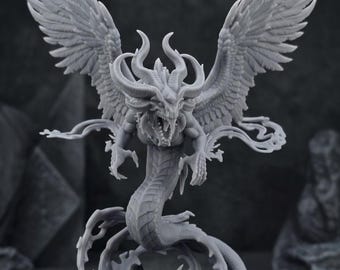 Unpainted Feathered Dragon Miniature - 16 cm (6.3 in) Original Design Winged Serpent Figurine - TTRPG Tabletop RPG Boss Monster - Unpainted