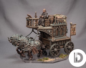 Grimdark Fantasy Reliquary Carriage | Gothic Horse Drawn Wagon | Unpainted 3D Printed Miniature | Fantasy Wargame Vehicle | Tabletop RPG