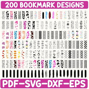 Paquete de 200 diseños SVG para marcapáginas: archivos de corte para Cricut, Silhouette y Glowforge (descarga digital)