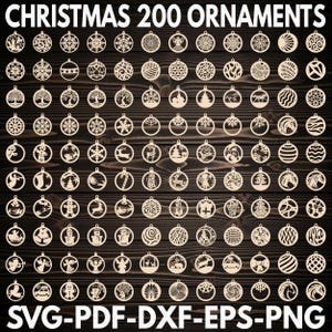200 julgranskulor SVG | DXF Ornament Skärfiler för Laser / Glowforge / CNC