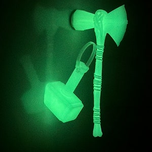 Glow in the Dark Thor’s Hammer Mjolnir and Stormbreaker Axe magnet set
