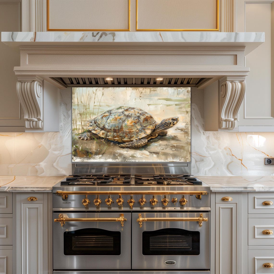 Turtle Glass Backsplash, Wildlife Animal Kitchen Wall Art, Nature Decor ...