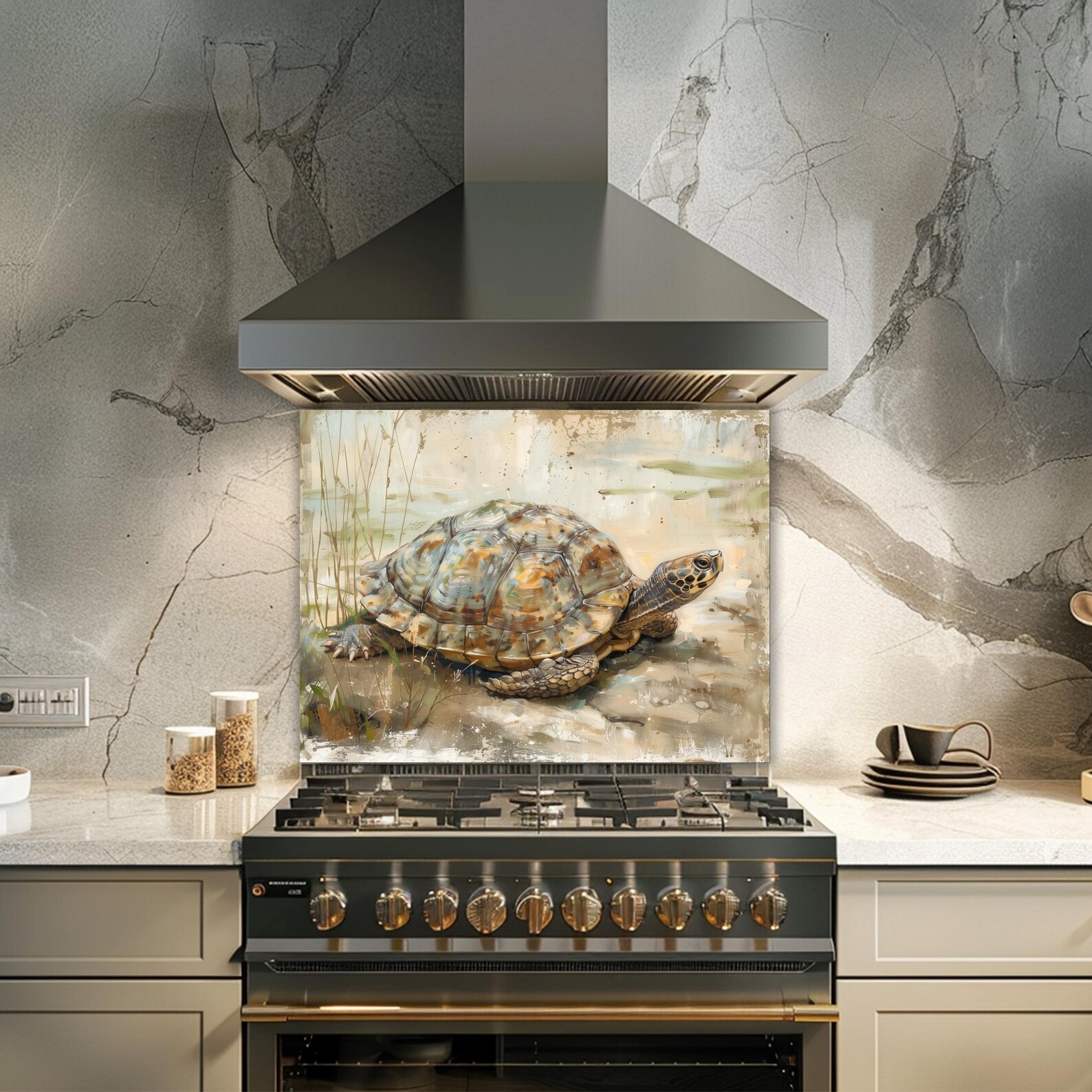 Turtle Glass Backsplash, Wildlife Animal Kitchen Wall Art, Nature Decor ...