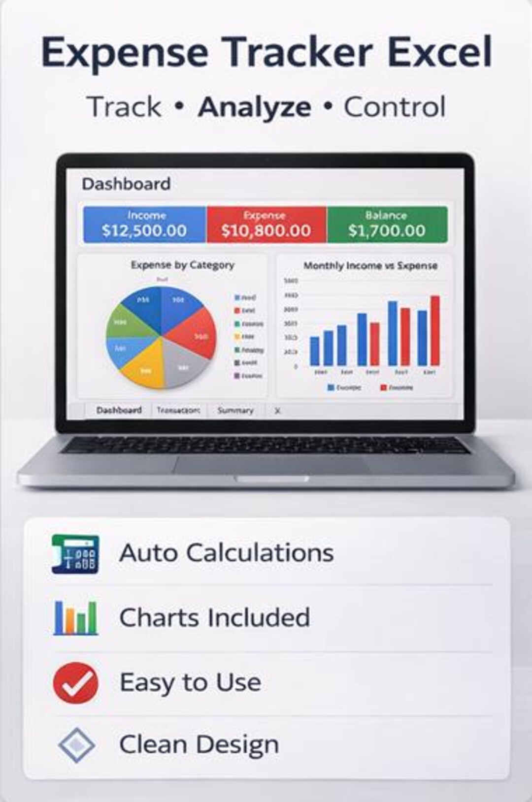 Expense Tracker Excel Spreadsheet | Budget Planner Dashboard (instant ...