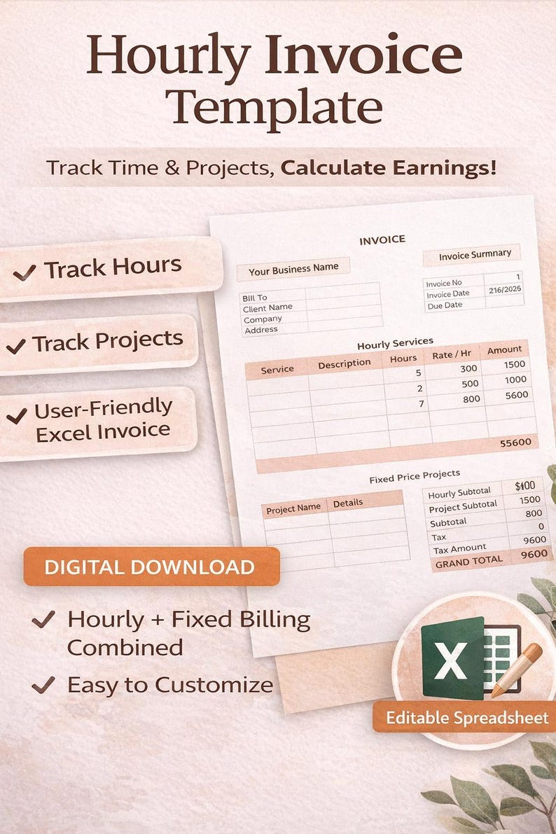 Excel Invoice Template With Auto Calculations | Editable Billing ...