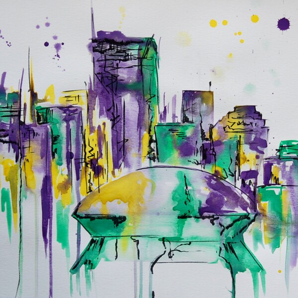 12x18 New Orleans Mardi Gras City Skyline with Superdome