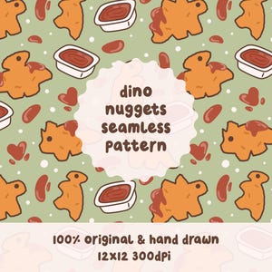 Cute Dino Nuggets Seamless Pattern, Funny Food Lover Repeating Pattern Digital PNG, Silly Animal Art, Neurodivergent Sublimation Design