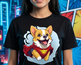 Funny Superhero Corgi Dog T-Shirt: Super Hero Puppy Lover Tee, Geek Nerdy Pet Shirt
