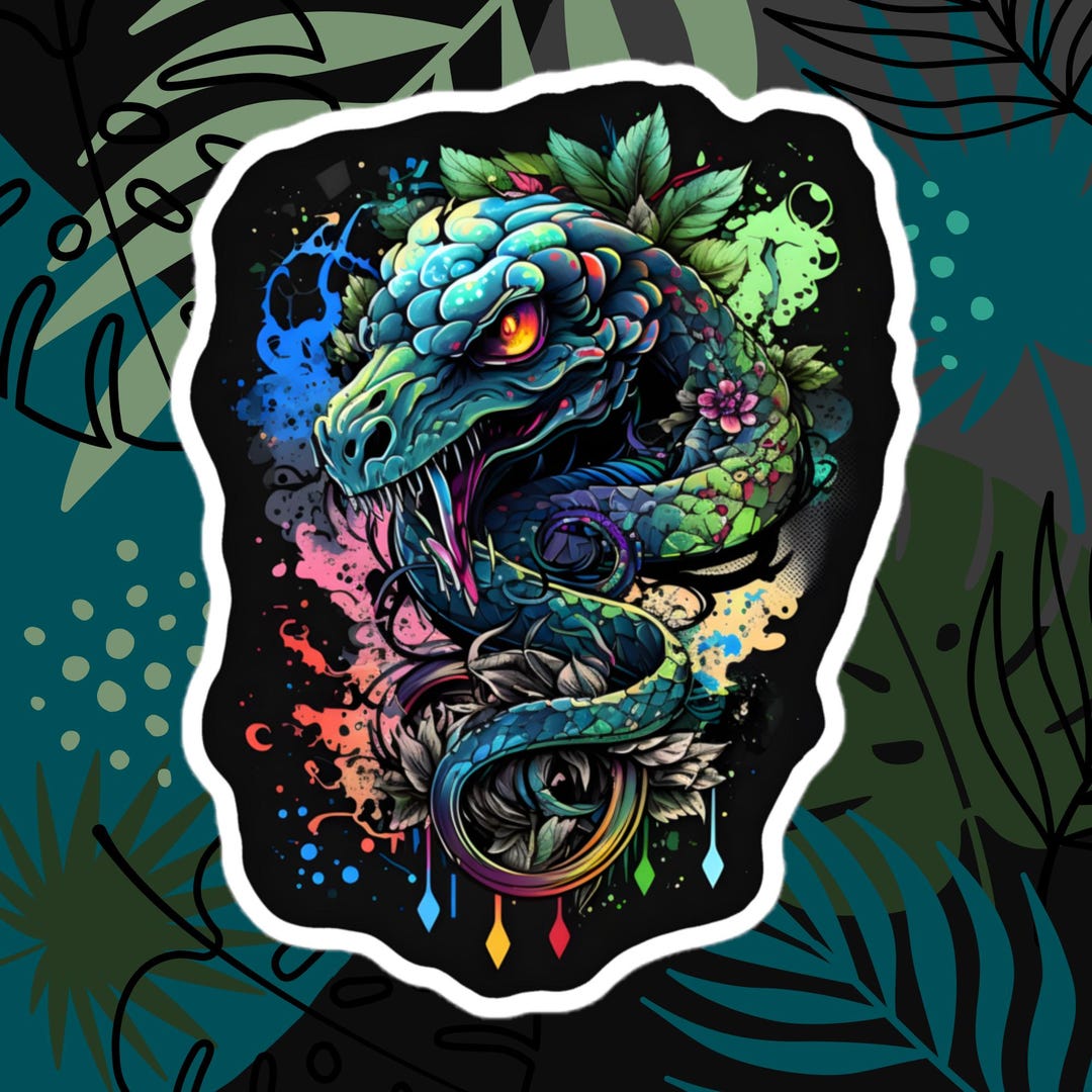 Colorful Snake Sticker, Waterproof Vinyl Serpent Decal, Urban Street ...