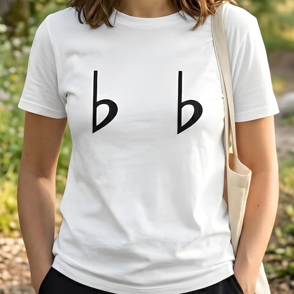 Camiseta engraçada sobre teoria musical para mulheres: piada com peito plano, camiseta com estampa de símbolo de peito plano duplo, camiseta com humor para músicos, presente minimalista e sarcástico para bandas.