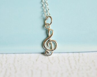 Treble Clef Necklace, Sterling Silver, Musician Gift, Music Lover Jewelry, Band Sheet Music, Notation Music Notes, Musical Accessory