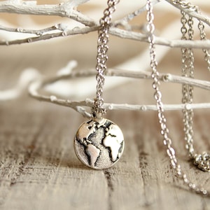 Globe Necklace in Silver, Earth Charm, World Travel Accessory image 1