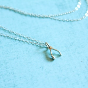 Tiny Wishbone Necklace, Available in Sterling Silver and in Bronze / Gold image 1