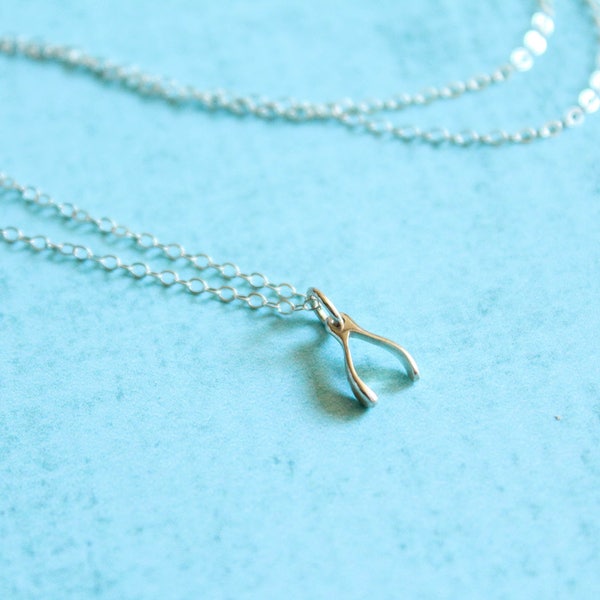Tiny Wishbone Necklace, Available in Sterling Silver and  in Bronze / Gold