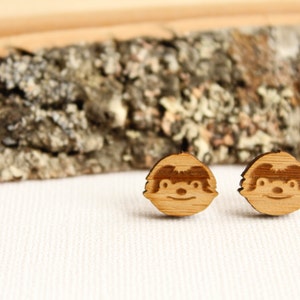 Sloth Head Studs, Laser Cut Wood Earrings