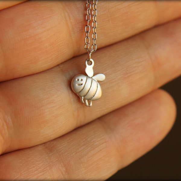 Happy Honeybee Necklace, Available in Matte Silver or Gold, Save the Bees, Bumblebee, Honey Bee, Bumble Bee, Cheerful Worker Bee, Queen