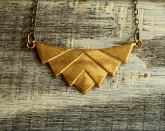 Cascading Chevron Necklace, Available in Raw and Aged Brass and Silver Plated Brass, Geometric Bib Scallop Scalloped, Bronze Gold Tone