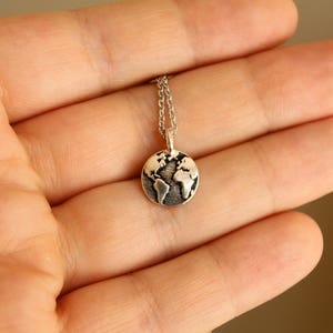 Globe Necklace in Silver, Earth Charm, World Travel Accessory image 2