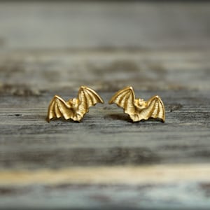 Little Bat Earring Studs, Available in Multiple Finishes, Stainless Steel Posts, Halloween Accessory, Gold Bat Earrings Spooky Scary Jewelry