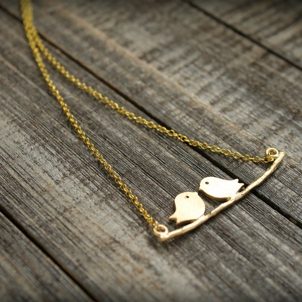 Lovebirds on a Branch Gold Necklace
