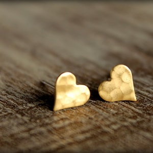 Hammered Heart Earring Studs, Available in Raw Brass or Silver Plated Brass, Stainless Steel Posts