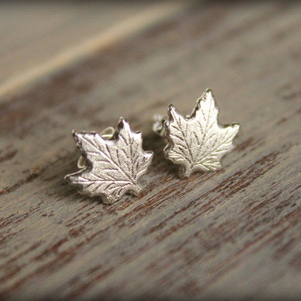 Maple Leaf Earring Posts in Antiqued Silver